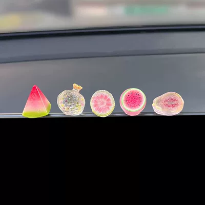Ice-Clear Fruit Car Ornaments with High Aesthetic Value, Healing-Style Mini Interior Decorations for Car Dashboard and Workstation (Car ornaments) - 5-pieces-of-xiguo-yingmen-fruit-party-free-stickers