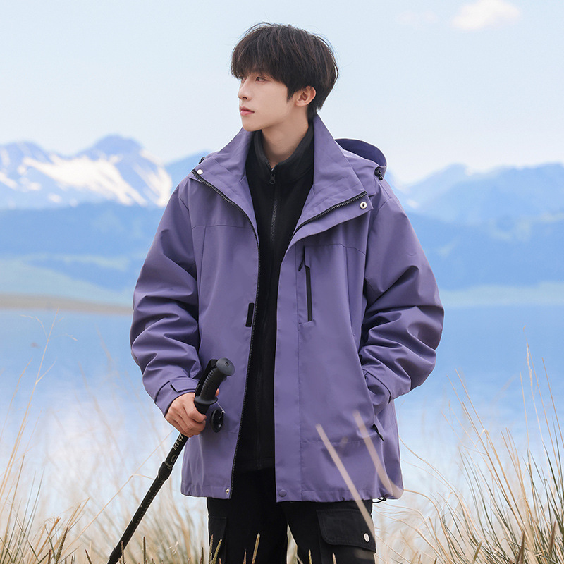 NASA山系户外徒步三合一冲锋衣男士秋冬季新款宽松休闲连帽登山服|undefined