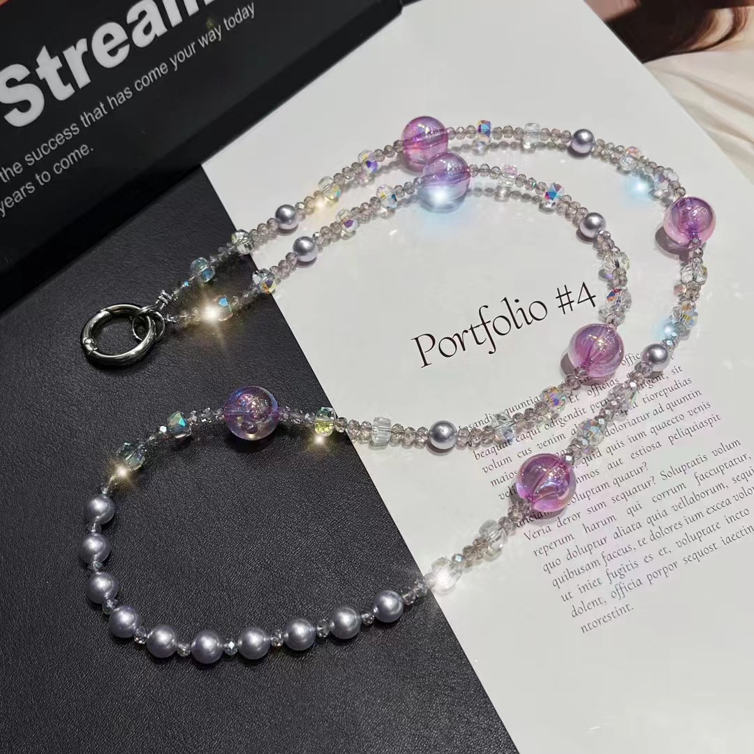 Cordón halter, cuentas redondas de colores de cristal, fragancia pequeña, perlas, cuentas de cristal, sentido avanzado, cadena de teléfono móvil, cadena de bolso, mujer