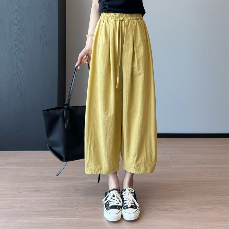 yi眼心动~兰精天丝松紧腰显瘦设计感日系休闲南瓜裤女25夏新款|undefined