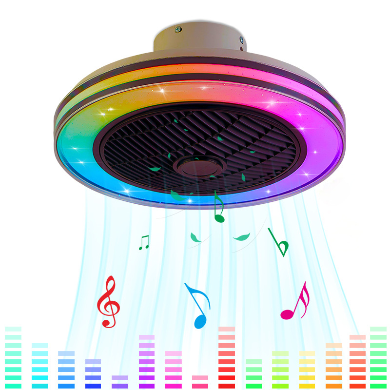Star Point RGB Colorful Bedroom Fan Light Home Restaurant LED Ceiling Light Smart Bluetooth Black Invisible Fan Light