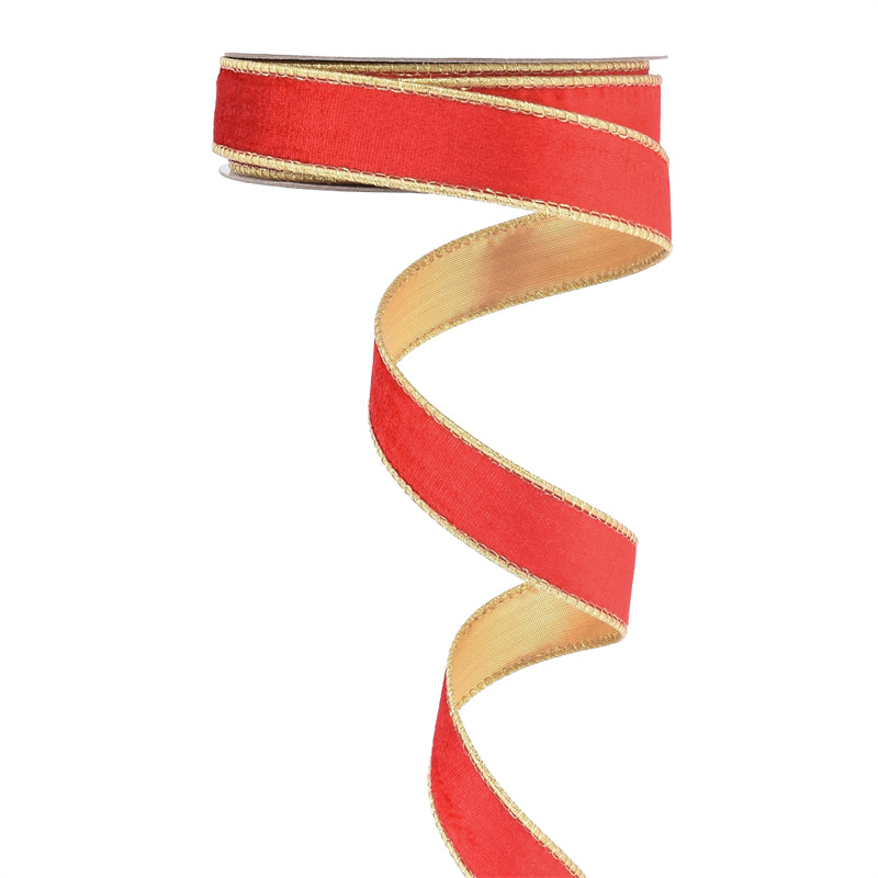 Transfronterizos clásicos rojos y verdes bordes de cinta de terciopelo decoración de árbol de Navidad dibujo cinta de arco de regalo cinta de terciopelo