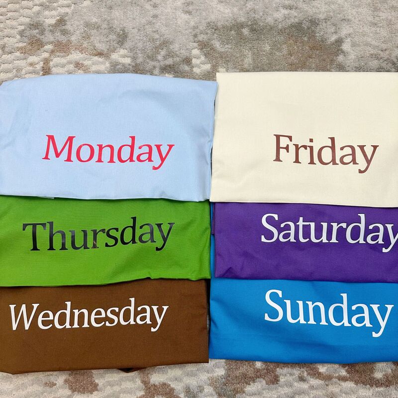 518723 New Personalized Week Series Romantic Contrast Color Shoulder Bag Niche Women's Bag One Cloth Bag a Day