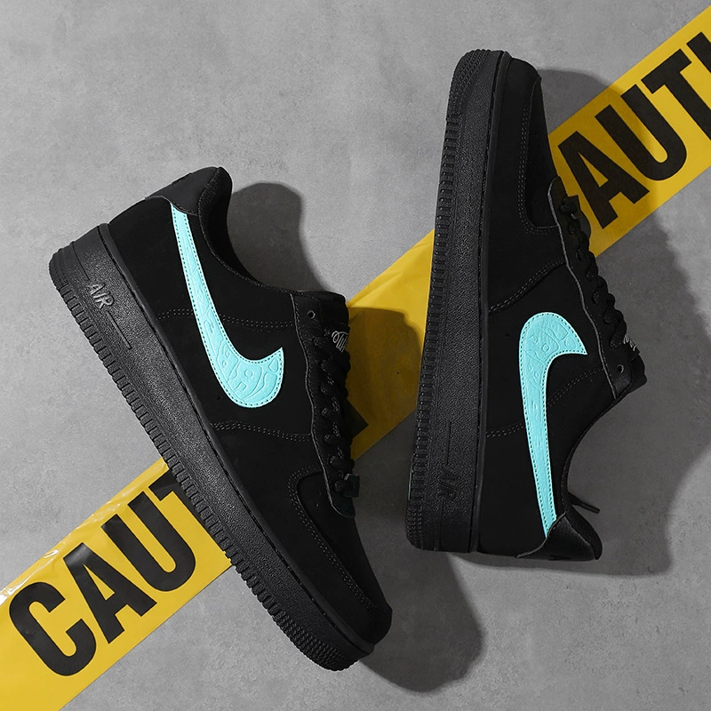 Низкие кроссовки унисекс (Nike), чёрный кожаный стиль, размеры 36–44