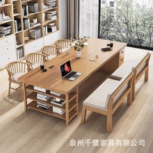 现代实木书桌书柜一体客厅电脑桌卧室简约多功能学习桌家用办公桌