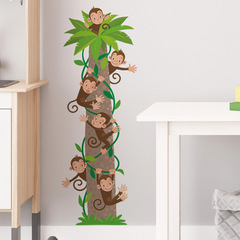 FX-F556卡通動物小猴子爬樹兒童臥室客廳家居背景裝飾牆貼紙批發