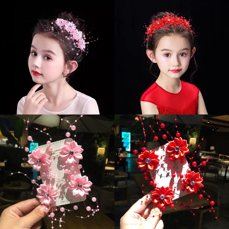 4pcs polygonal latin ballroom jazz host singers head flower girl hair beaded hair hairpin children dance performance tire flower girls  headdress flower