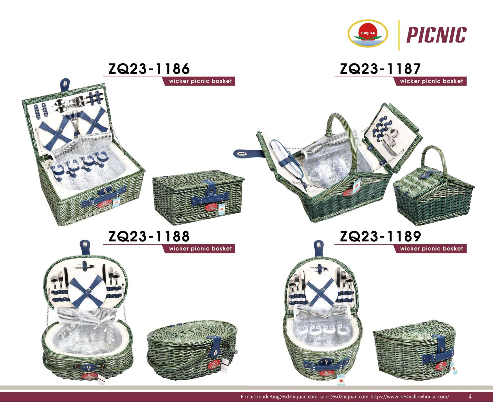 Comercio exterior personalizado de caña trenzada marco de sauce cesta de picnic doble grupo de cuatro bolsas de aislamiento de calor cesta de picnic cesta de sauce picnic