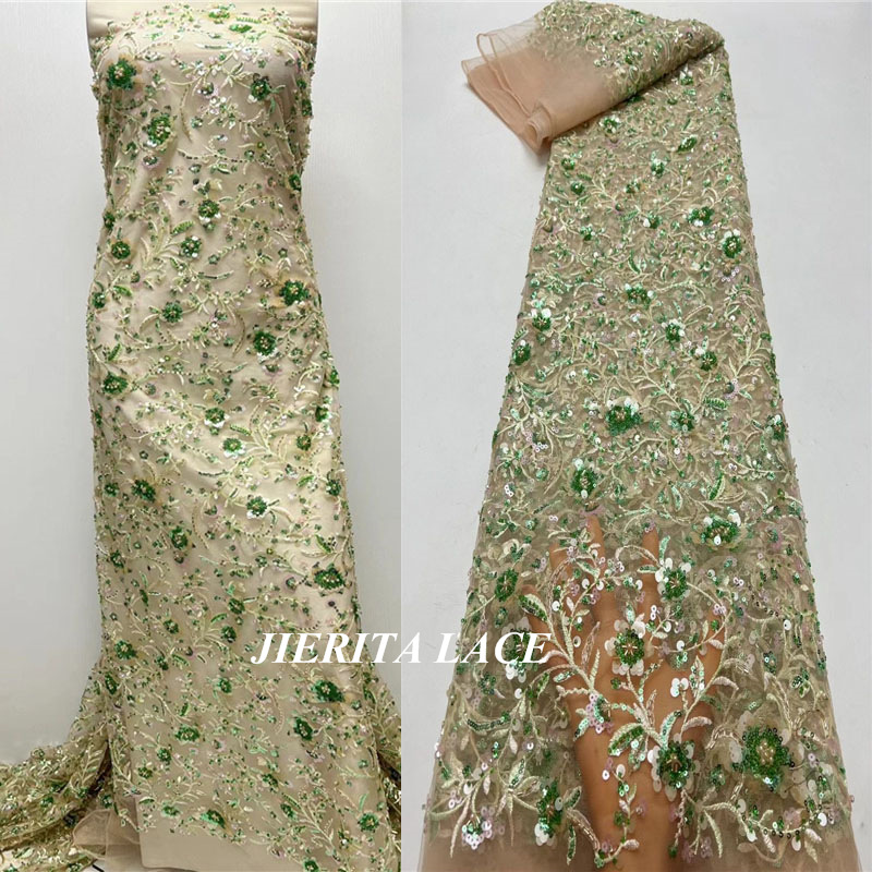 现货新款刺绣蕾丝婚纱面料小碎花亮片珠管绣花春夏季礼服时装款料