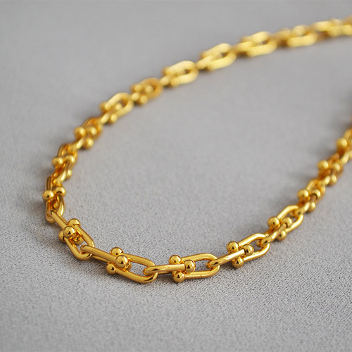 INS Blogger's Style European and American Niche Gold-Tone U-Shaped Clasp Brass Plated 18K Gold Cool Style Thick Chain Necklace