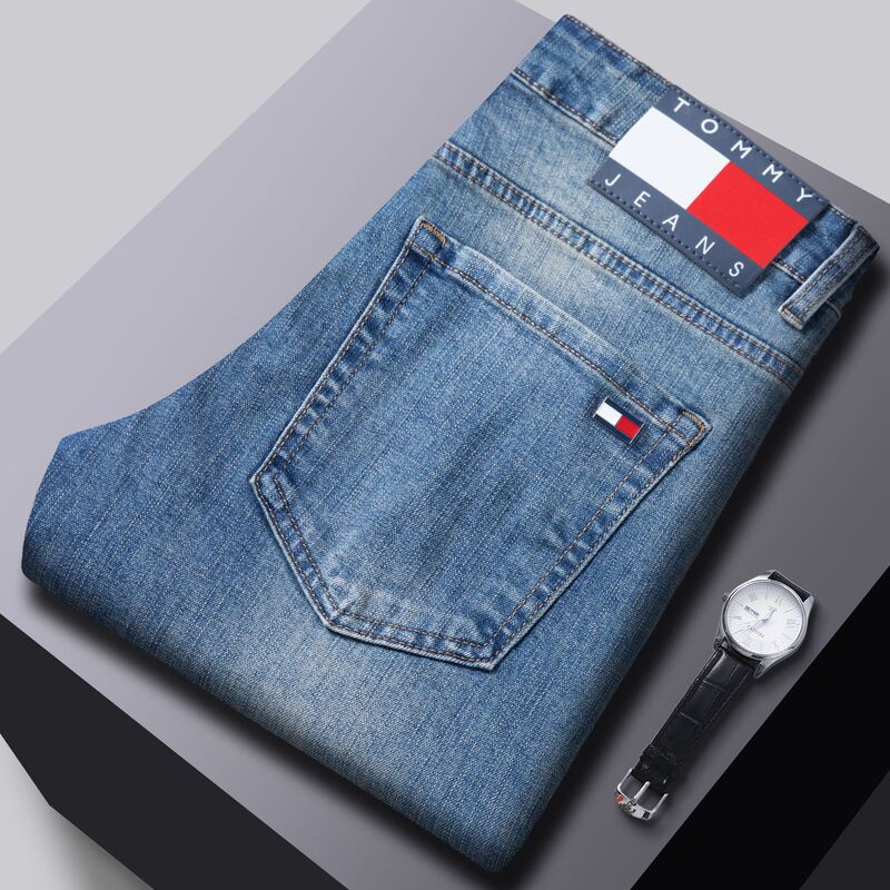 1:1 Original Brand Men's Jeans, Washed Sky Blue Casual Pants, European and American Export Original Cross-Border Trendy Pants