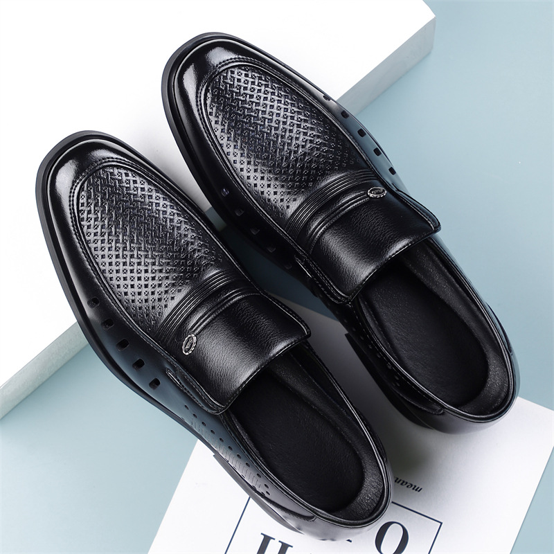 Men's Leather Slip-On Shoes Casual Breathable Comfortable Loafers_vogvips.com
