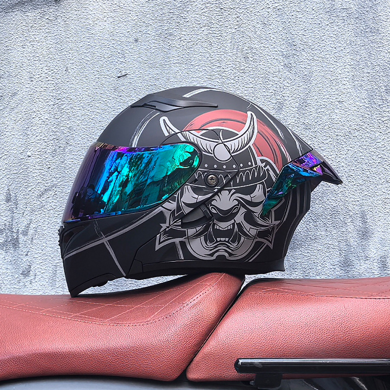 Casco de motocicleta Orz, casco, casco, doble lente, cola grande, motocicleta, casco de carrera, casco, hombres y mujeres, calor de invierno