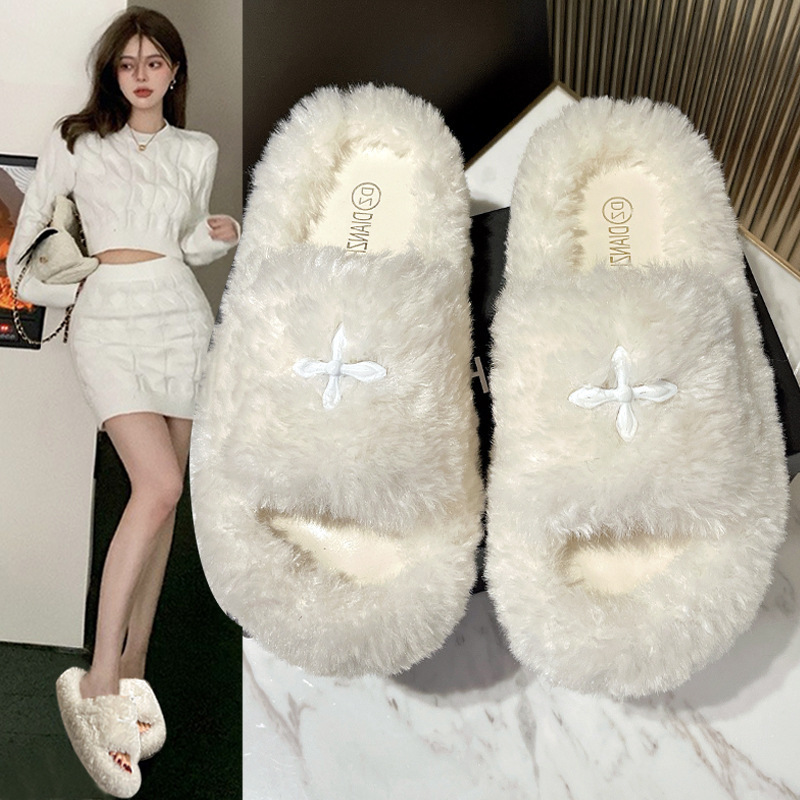 Women's fluffy slippers for outdoor wear in spring and autumn, new trendy and super popular on Instagram, summer thick-soled cotton slip-on shoes Women's fluffy slippers for outdoor wear in spring and autumn, new trendy and super popular on Instagram, summer thick-soled cotton slip-on shoes