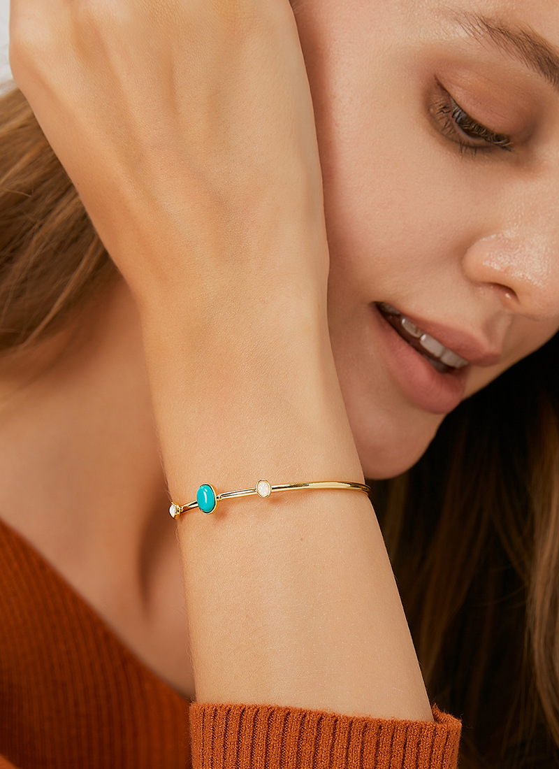 7g Weight Cuff Bracelets Jewelry Accessory Type 18K Gold Plated Plating Material December Birthstone Turquoise Inlay Material Copper Chain Material Vacation Geometric Copper Plating Inlay Turquoise 18k Gold Plated Cuff Bracelets