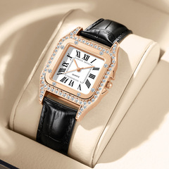 廠家鑲鑽羅馬紋方形女士手錶女款皮帶石英表一件代發
