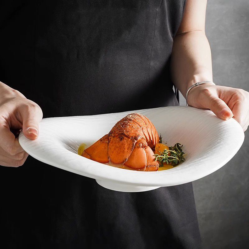 Quicksand cloud plate dessert bowl ceramic advanced Western tableware ins salad bowl shaped French soup bowl stretch Bowl