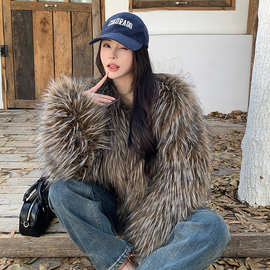 实拍环保狐狸毛冬季皮草韩版新款超短款年轻水貂毛绒貉子毛毛大衣