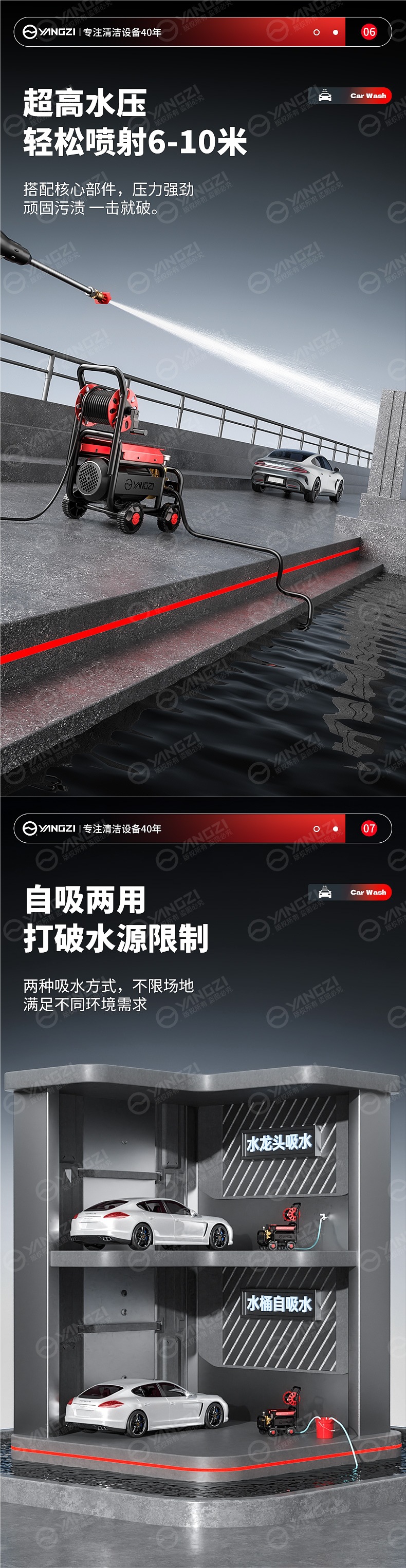 Yangzi Car Washing Machine High-Pressure Water Gun Household 220V Car Brushing Artifact Floor Washing Portable Cleaning Machine High-Power Water Pump