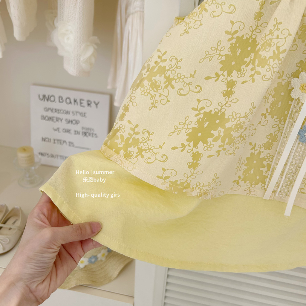 [Le En baby] Vestido de vacaciones amarillo de verano para niñas, vestido de princesa linda, falda de chaleco de moda de estilo occidental