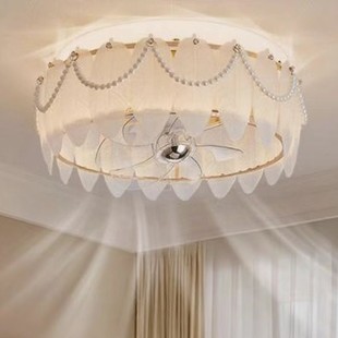 French Crystal Feather Fan Lamp New Cream Style Living Room Lamp Silent Dining Room Bedroom Shaking Head Fan Lamp Integrated