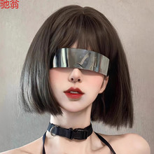 X3R短发假发女新款网红黑色一刀切日常自然仿真发波波头时尚全头