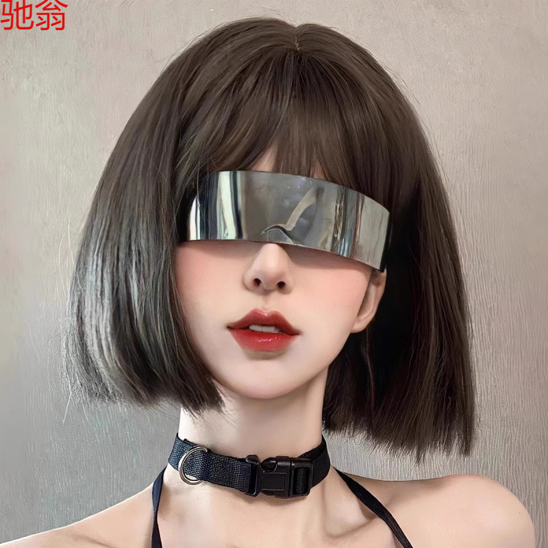 X3R短发假发女新款网红黑色一刀切日常自然仿真发波波头时尚全头