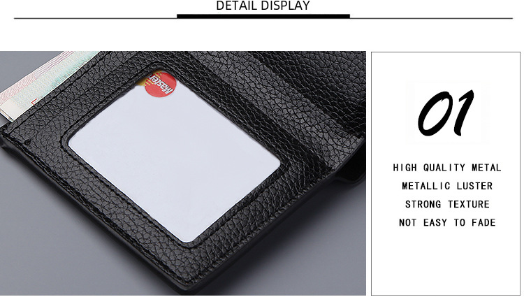New men's wallet short litchi pattern wallet multifunctional thin money clip Korean trend gold clip wholesale_voghion.com