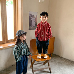 Jiaye Children's 2024 Children's Spring Brushed Floral Long-Sleeved Shirts for Men and Women Baby Forest Retro Style Shirts