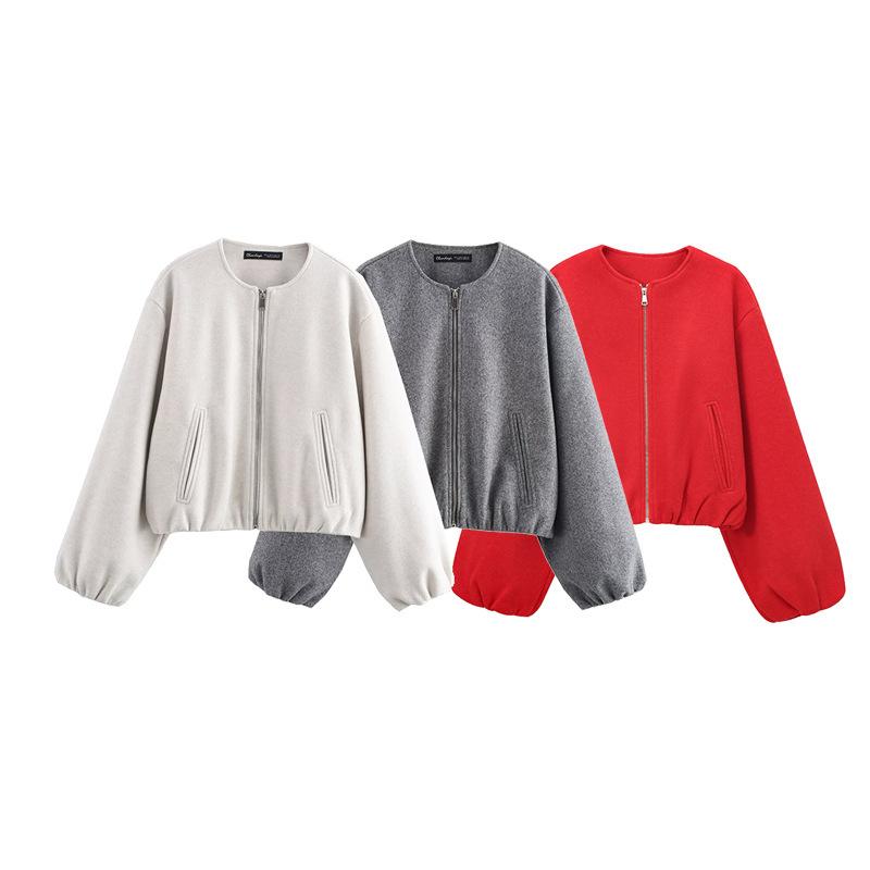 European and American cross-border women's clothing wholesale women's solid color long sleeve soft bomber jacket coat