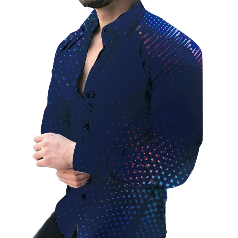 2023 comercio exterior amazon nuevos hombres de impresión digital casual de manga larga de solapa cardigan camisa delgada hombres