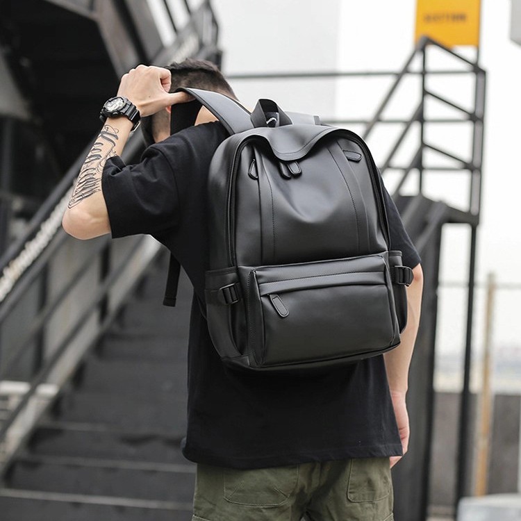 Men's Waterproof PU Backpack, Large Capacity Laptop Bag, Suitable For Commuting, Travel, Business Trips, And College_voghion.com