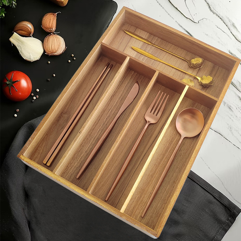 아카시아 나무 5칸 칼 수납함 서랍 수납칸 플랫 식기 스푼 수납함 수납용품
