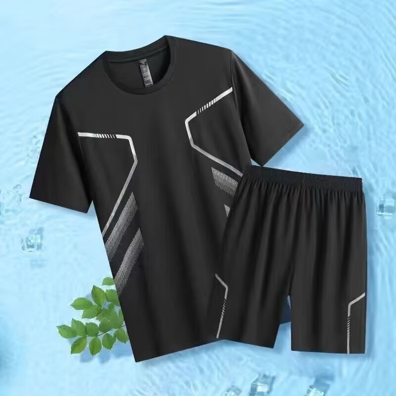 Ropa deportiva de verano baloncesto hielo camiseta de mangas cortas secas rápidas pantalones cortos de entrenamiento transfronterizos de entrenamiento físico hombre