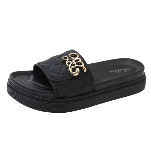 2024 New Style Slippers for Women, Outdoor Wear PVC Flat Bottom Slippers Fashion Rhombus Sandals Women's One-Strap Thick Bottom Slippers Women 