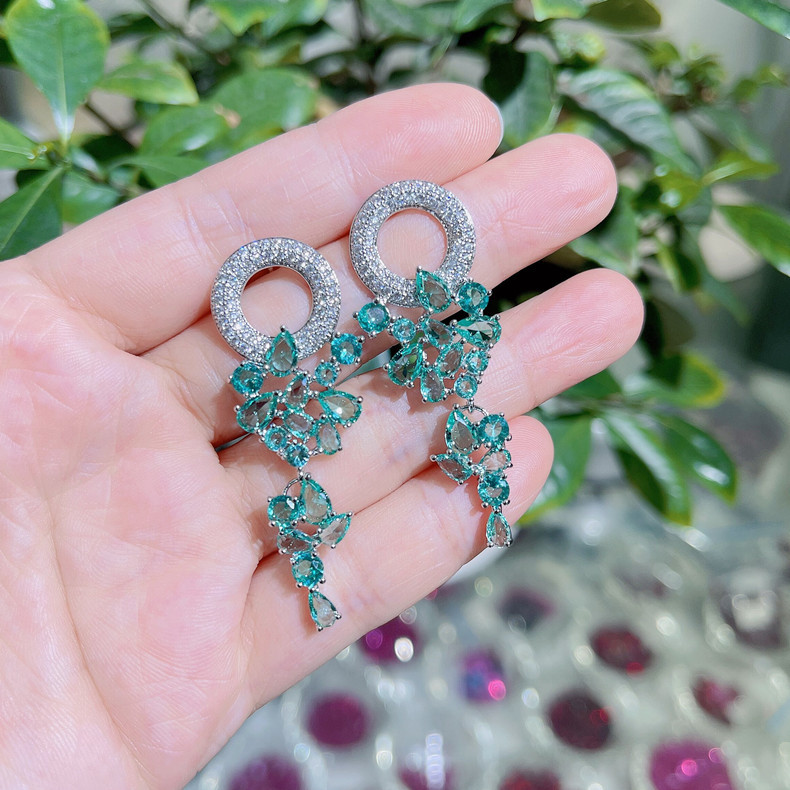 10g Weight Water Plating Gold Plating Process 1 Pair Luxurious Geometric Plating Inlay Copper Zircon White Gold Plated Drop Earrings