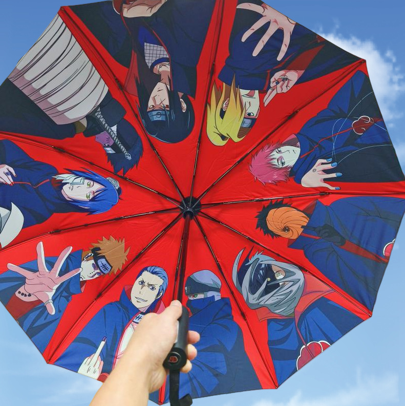 Naruto Sunny Umbrella Naruto Sunscreen Joint Sunshade Umbrella Cartoon Automatic Three-Section Folding Umbrella Shake Tone Same Umbrella