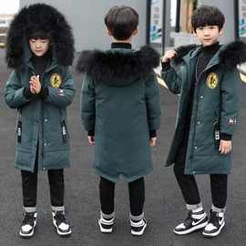 冬季新款男童棉衣韩版中大童加厚羽绒棉儿童中长款大毛领棉服外套