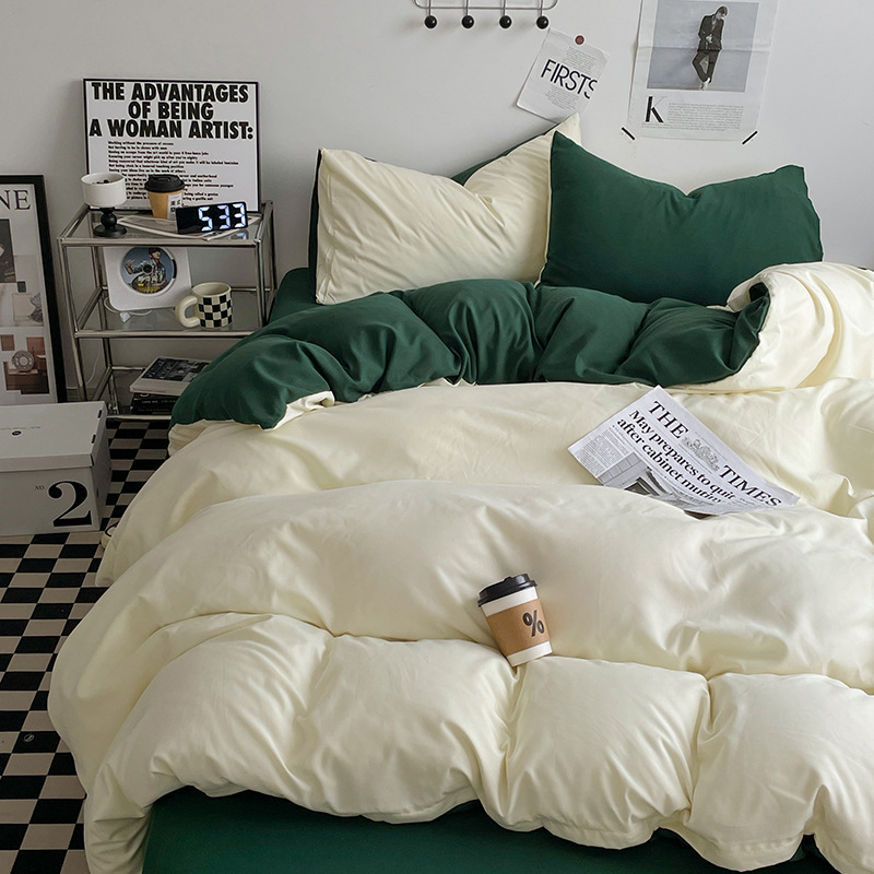 日本式水洗い綿純色四点セットシンプル無印風学生寮純綿三点セット純綿シーツ