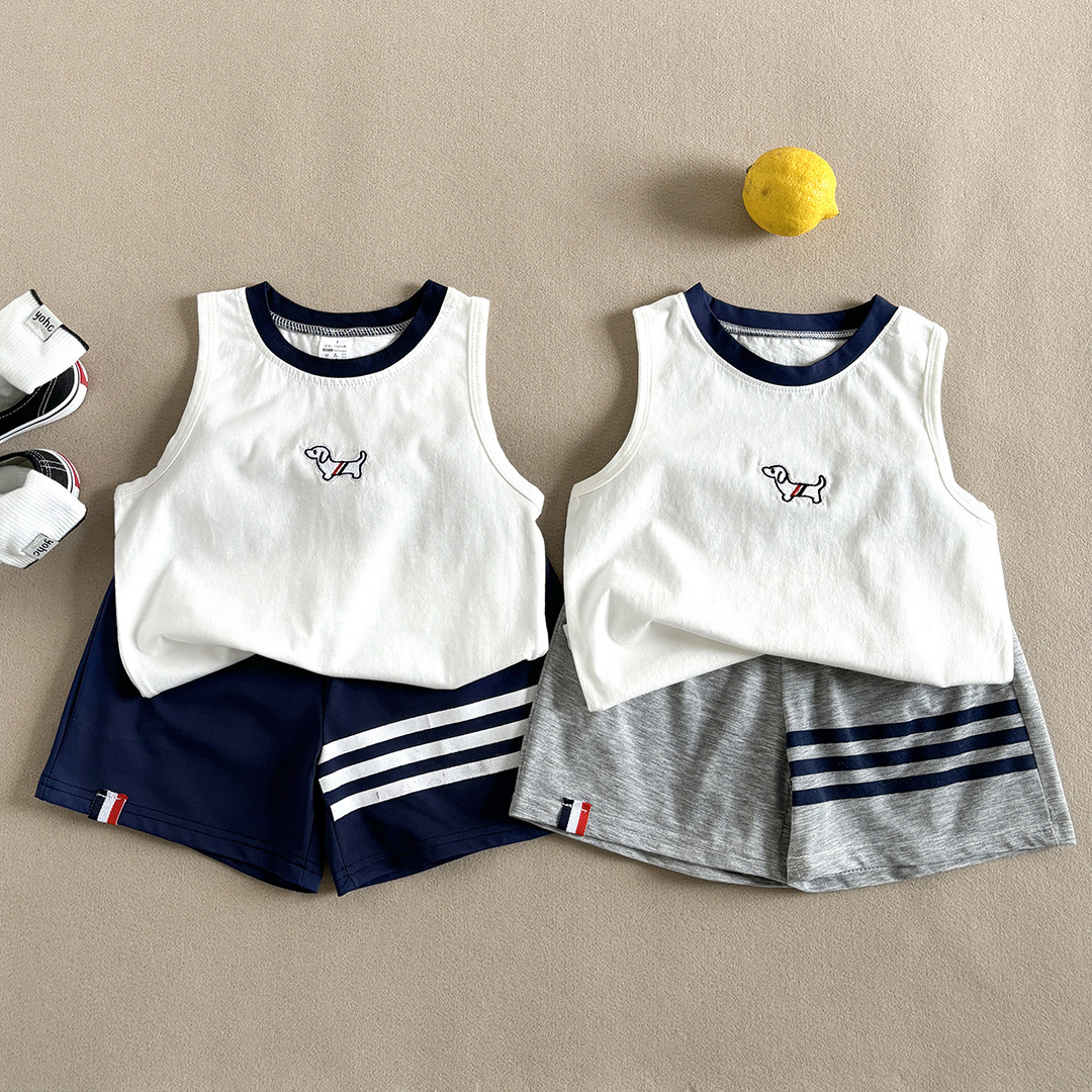 Children's Vest New Summer Boys Korean Fashion Brand Puppy Sleeveless t Baby Kidsren's Casual T-Shirt Trendy Suit