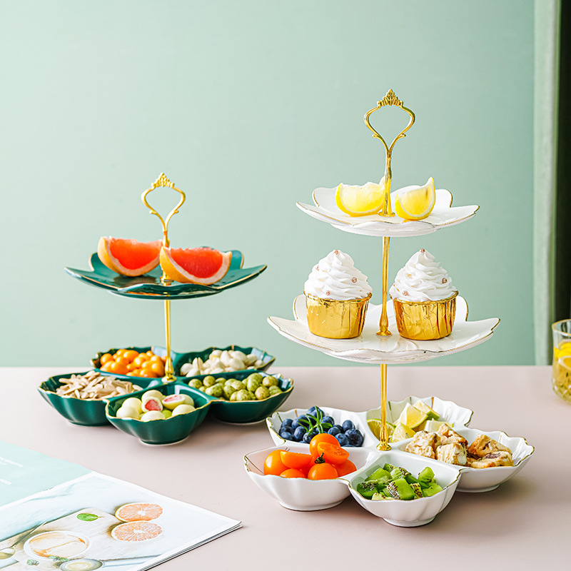 Nordic cerámica multi-capa plato de fruta hogar sala de estar mesa de café mesa de postre merienda dulces fruta seca bandeja del compartimiento