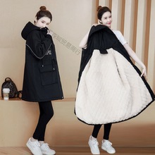 大码棉衣女冬装新款胖mm200斤韩版中长款连帽加绒厚棉服保暖外套
