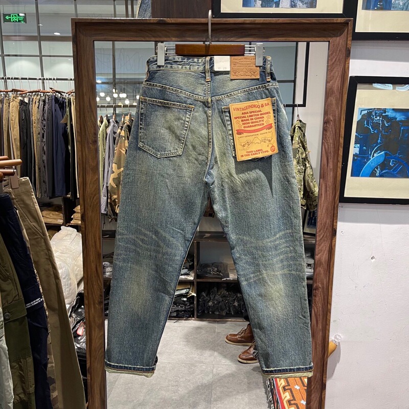 Heavyweight Pure Cotton Straight-Leg Jeans for Men, All-Season Selvedge Denim, American Retro Japanese Amekaji Style, Trendy