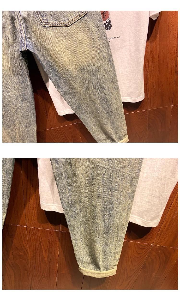 Men's Vintage Distressed Washed Ripped Jeans Loose Fit Slim Straight Leg Trendy American Style Trousers For Spring Autumn_mkmklike.com