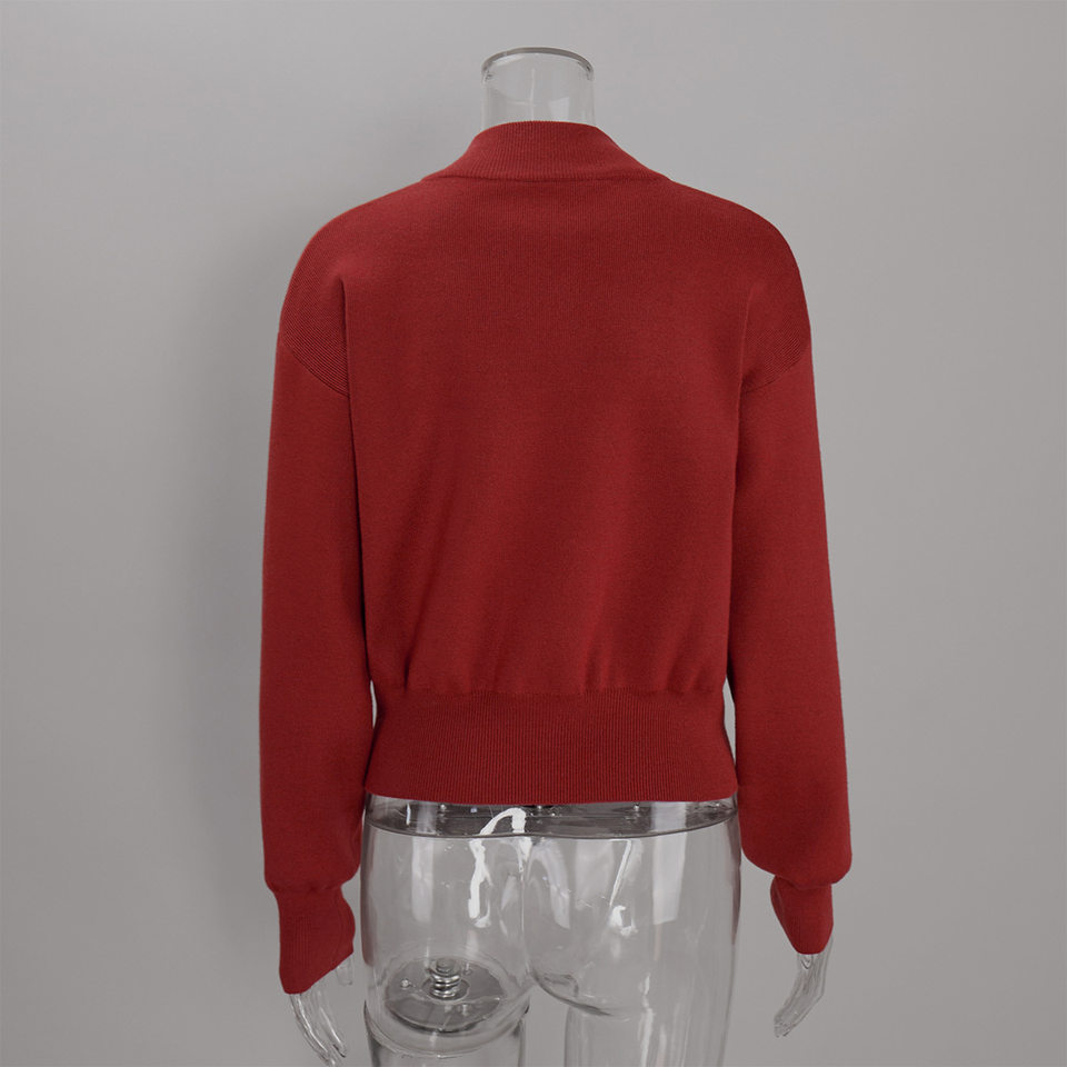 Áo khoác cardigan len dệt kim cổ đứng khóa kéo hai chiều dài tay — Màu nâu cà phê, Màu trắng, màu đen, màu đỏ chi tiết 49