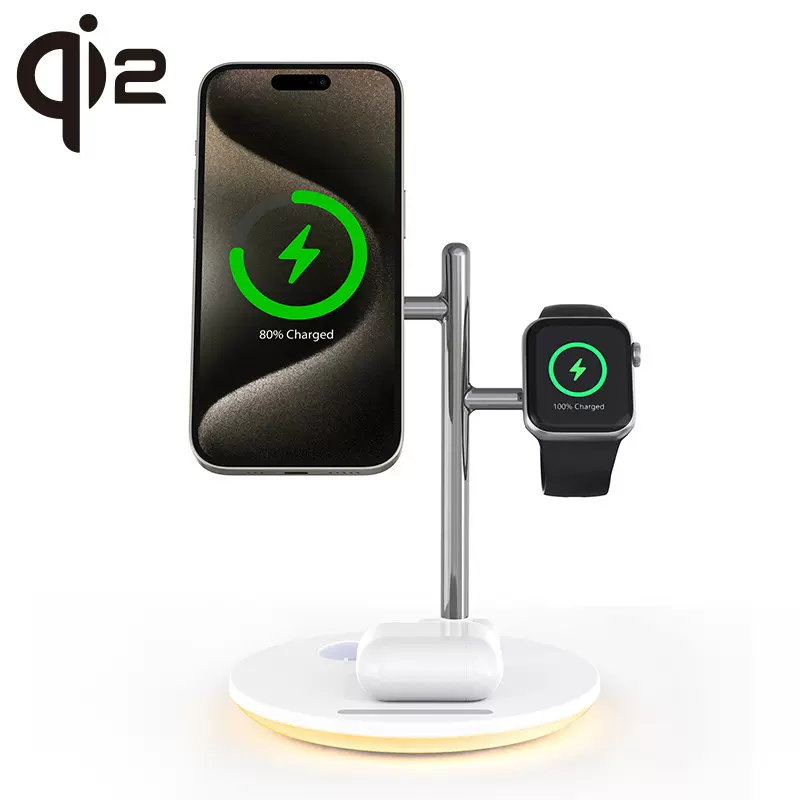 KC QI2四合一制冷无线充电器 LED小夜灯台灯可折叠手机支架跨境
