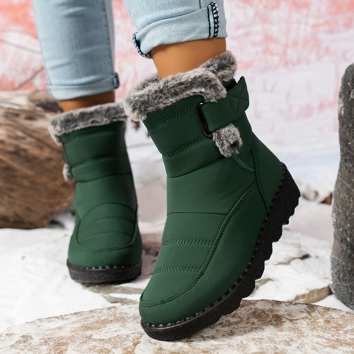 Botas de Invierno para Mujer, Nuevas, Exportación, Talla Grande, Forradas de Felpa, Botas Largas Gruesas, Zapatos de Algodón Ligeros de Poliuretano, Botas Cálidas para la Nieve.