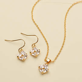 GS028 高档韩版几何锆石项链耳环套装女士锆石首饰套装