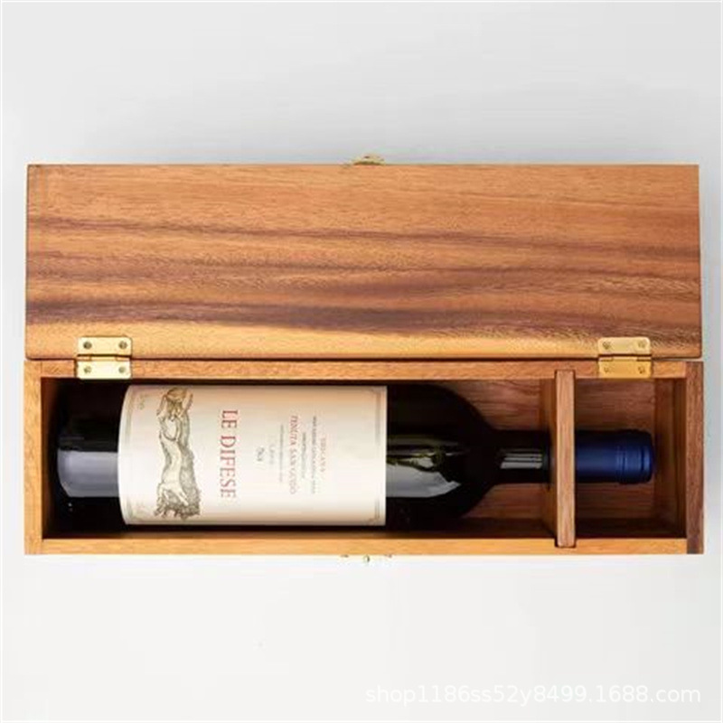 木制翻盖带锁扣葡萄酒包装盒单支装红酒木盒新款批发红酒包装礼盒