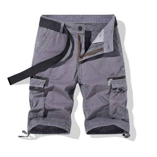 Men's Work Shorts 2025 Summer Washed Pure Color Multi-Pocket Casual Pants Cotton 6-inch Sports Men's Pants